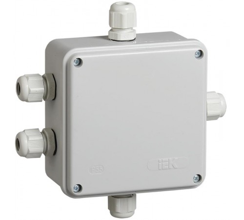 Коробка распределительная КМ41330 для о/п 100х100х50 мм IP55 (RAL7035, гермовводы PG9 5 шт)  UKO10-100-100-050-K51-55  IEK