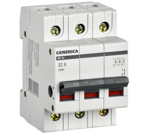 Выключатель нагрузки модульный (мини-рубильник) ВН-32 3Р 32А  MNV15-3-032  GENERICA