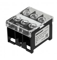 Блок зажимов клеммный БЗД 3х-полюсный 10,0 мм2 50A на DIN-рейку  11-2166  REXANT