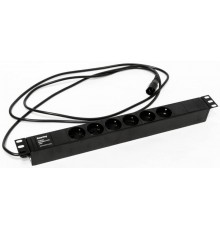 Блок розеток SHE19-6SH-2.5IECд. 19" шк., горизонт., 6 розеток Schuko(10A), 250В, 482.6x44.4x44.4мм(ДхШхВ)  397027  Hyperline