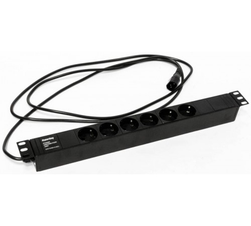 Блок розеток SHE19-6SH-2.5IECд. 19" шк., горизонт., 6 розеток Schuko(10A), 250В, 482.6x44.4x44.4мм(ДхШхВ)  397027  Hyperline