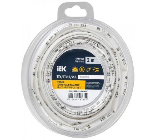 Трубка термоусадочная ТТУ нг-LS 5/2,5 белая (2м/упак) IEK  UDR12-005-D25-002-K01-T  IEK