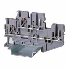 Клемма двухуровневая проходная под вставной штекер, зажим push-in, 4 точки подключения, 2.5 кв.мм, серая  VPRTT-2.5-2P  DKC