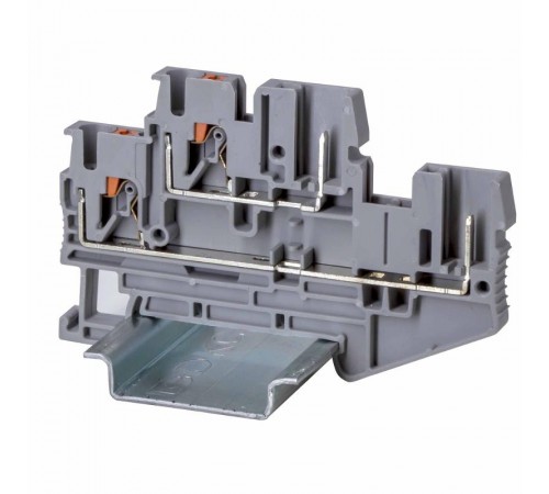 Клемма двухуровневая проходная под вставной штекер, зажим push-in, 4 точки подключения, 2.5 кв.мм, серая  VPRTT-2.5-2P  DKC