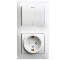 Glossa Белый Блок: Розетка с заземлением со шторками и 2-кл. Выключатель с подсветкой  GSL000175  SE