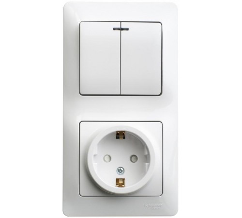 Glossa Белый Блок: Розетка с заземлением со шторками и 2-кл. Выключатель с подсветкой  GSL000175  SE