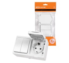 Блок (горизонтальный) выключатель 2-кл. + розетка 2П+З с з/ш БКВР IP54 белый "Вуокса"  SQ1803-1012  TDM