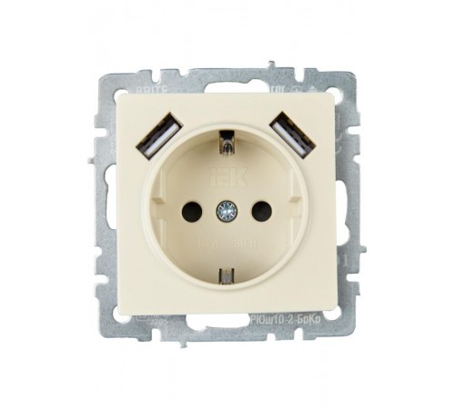BRITE Розетка с заземлением со шторками 16А с USB A+A 3,1А РЮш10-2-БрКр бежевый  BR-R14-16-U21-D31-K10  IEK
