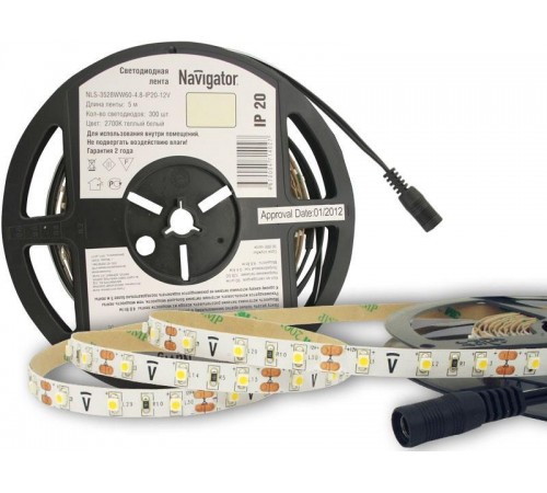 Лента светодиодная NLS-3528СW60-4,8-IP20-12V R5 4,8Вт 12В 6000К IP20 5м  71762  Navigator
