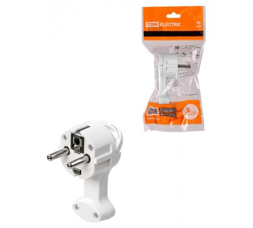 Вилка круглая плоская с кольцом белая 16А 250В  SQ1806-0195  TDM