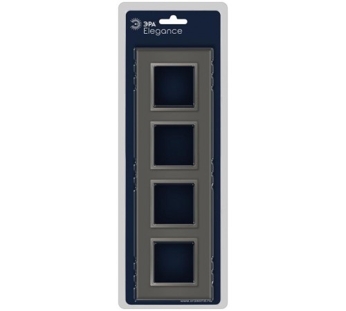 Рамка для розеток и выключателей Elegance 14-5104-16 на 4 поста, стекло, титан  Б0065839  ЭРА