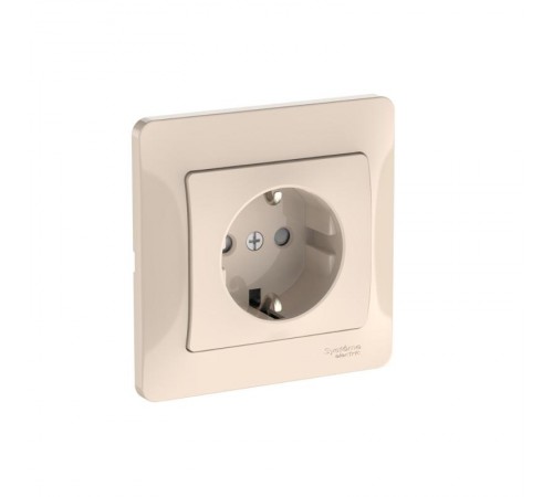 Glossa Бежевый Розетка с заземлением со шторками, 16А, (в сборе с рамкой), быстрозажимные клеммы  GSL000244S  SE
