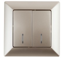 4-105-04 Intro Выключатель двойной с подсветкой, 10А-250В, СУ, Solo, шампань  Б0043294  Intro