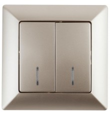 4-105-04 Intro Выключатель двойной с подсветкой, 10А-250В, СУ, Solo, шампань  Б0043294  Intro