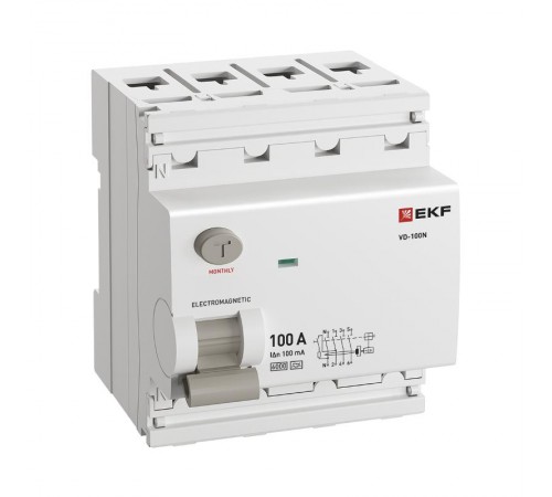 Выключатель дифференциального тока ВД-100N 4п 100А 100мА (тип А, эл-мех) 6кА PROximа  E1046MА100100  EKF
