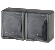 Розетка 11-2404-03  2-ая с заземлением IP54, шторки, 16АХ-250В, ОУ, Эксперт, Серый Б0020719  ЭРА