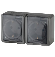 Розетка 11-2404-03  2-ая с заземлением IP54, шторки, 16АХ-250В, ОУ, Эксперт, Серый Б0020719  ЭРА