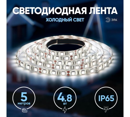 Лента светодиодная 60 диодов IP65 белый цвет LS2835-60LED-IP65-W-eco-5m  Б0035590  ЭРА
