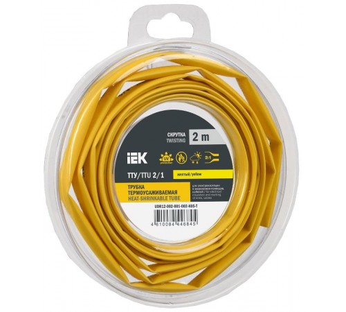 Трубка термоусадочная ТТУ нг-LS 2/1 желтая (2м/упак) IEK  UDR12-002-001-002-K05-T  IEK
