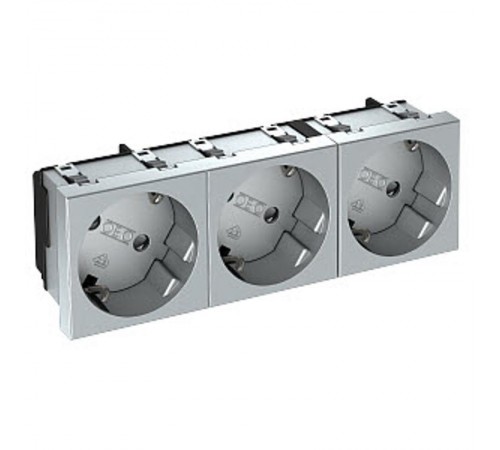 Розетка 3х2К+3 под углом 33° шторки 16А 250В (45х135 мм - 3 модуля Modul45) алюминиевый лак  6120133  OBO Bettermann