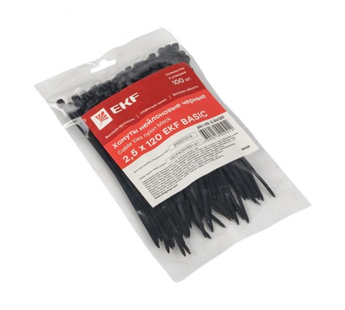 Хомут нейлоновый ЧЕРНЫЙ 2,5х120 (уп./100шт) EKF Simple  plc-cb-2.5x120  EKF