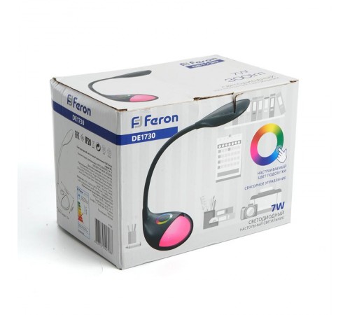 Светильник настольный 7W, 6000-6500K, 100-240V, черный, DE1730  41554  FERON