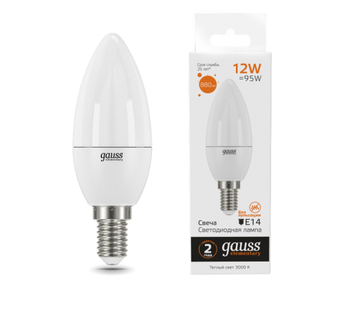 Лампа светодиодная LED Elementary Свеча 12W 880lm E14 3000K  33112  Gauss