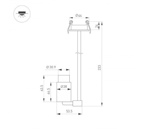 Светильник ART-NEMO-BUILT-ZOOM-L205-R38-5W Day4000 (BK, 10-55 deg, 24V) (IP20 Металл, 5 лет)  049784  Arlight