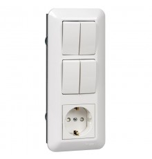Blanca Белый С/У Блок: Розетка с заземлением + Выключатель 2-клавишный + Выключатель 2-клавишный (индивидуальная упаковка)  BK2VR-008B-BI  SE