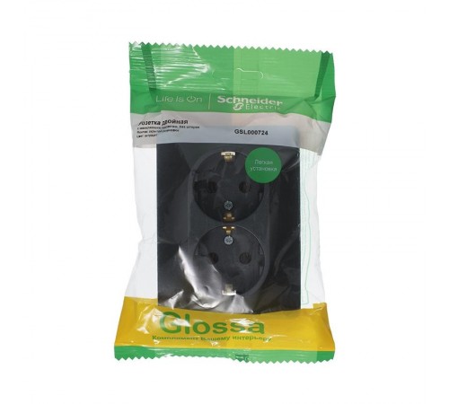 Glossa Антрацит Розетка 2-ая с заземлением, 16А (в сборе)  GSL000724  SE