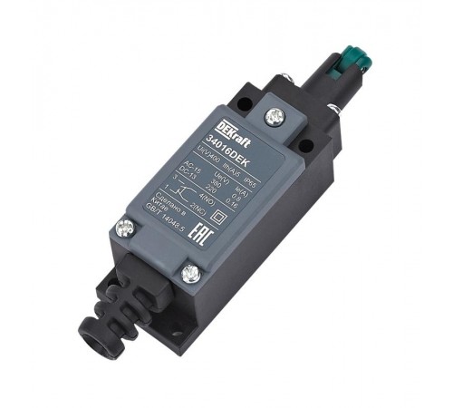 Концевой вык. пласт. 1НО1НЗ Плунжер роликового типа с вертикальным включением  34016DEK  DEKraft