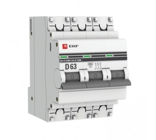 Выключатель автоматический трехполюсный 3P 63А (D) 6кА ВА 47-63M без теплового расцепителя EKF PROxima  mcb4763m-6-3-63D-pro  EKF (замена - M63MA636