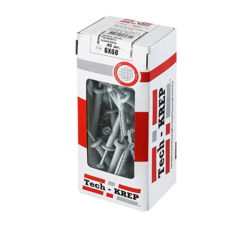 Дюбель-гвоздь 6х60 гриб. манжета (полипропилен) (40 шт) - коробка с ок ( 0,219 кг)  112711  Tech-KREP