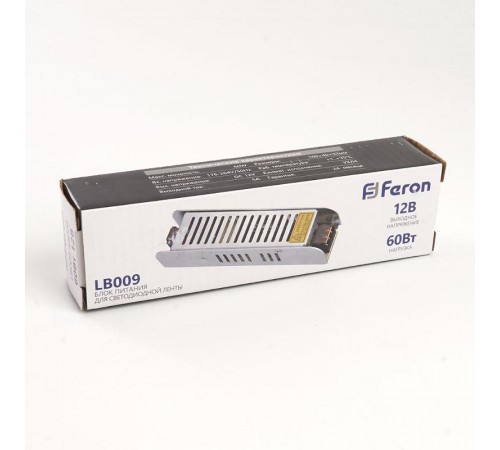 Трансформатор электронный для светодиодной ленты 60W 12V (драйвер), LB009  48008  FERON