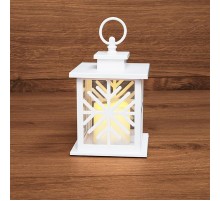 Декоративный фонарь со свечкой, белый корпус со снежинкой, размер 12х12х18 см, цвет теплый белый  513-043  NEON-NIGHT