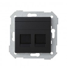 Розетка прямая для передачи данных со шторками на 2 разъема RJ45 черного матового цвета S82 Concept