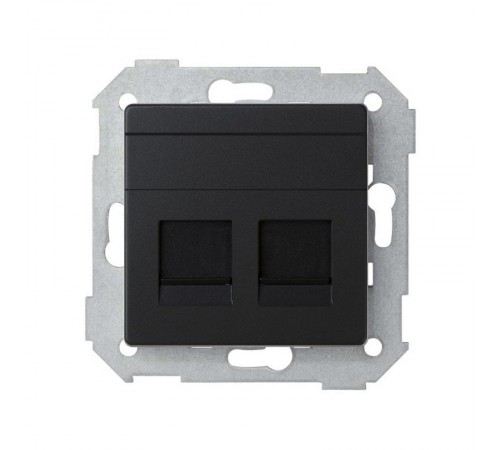 Розетка прямая для передачи данных со шторками на 2 разъема RJ45 черного матового цвета S82 Concept