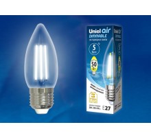 Лампа светодиодная LED-C35-5W/NW/E27/CL/DIM GLA01TR LED диммируемая. "свеча", прозр серия Air. 4000K  UL-00003642  Uniel