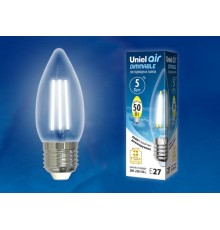 Лампа светодиодная LED-C35-5W/NW/E27/CL/DIM GLA01TR LED диммируемая. "свеча", прозр серия Air. 4000K  UL-00003642  Uniel