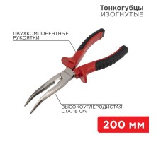 Тонкогубцы изогнутые 200 мм никелированные, двухкомпонентные рукоятки  12-4621  REXANT