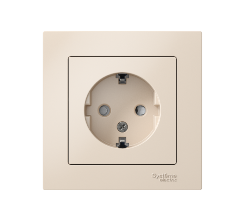 AtlasDesign Бежевый Розетка с заземлением со шторками, 16А, (в сборе с рамкой)  ATN000244  SE