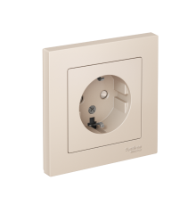 AtlasDesign Бежевый Розетка с заземлением со шторками, 16А, (в сборе с рамкой)  ATN000244  SE