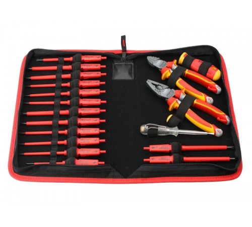Набор диэл. стержней, рукоятки, бокорезов и плоскогубцев с отверткой тестером сети в сумке, 19 шт  06391904  Felo