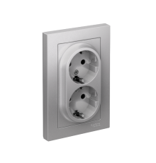 AtlasDesign Алюминий Розетка 2-ая с заземлением, со шторками, 16А, (в сборе с рамкой)  ATN000326  SE