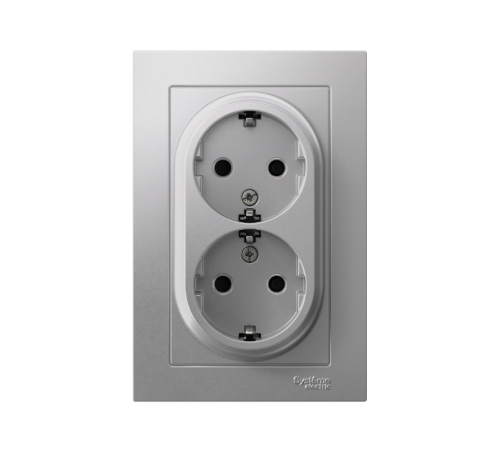 AtlasDesign Алюминий Розетка 2-ая с заземлением, со шторками, 16А, (в сборе с рамкой)  ATN000326  SE