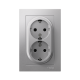 AtlasDesign Алюминий Розетка 2-ая с заземлением, со шторками, 16А, (в сборе с рамкой)  ATN000326  SE