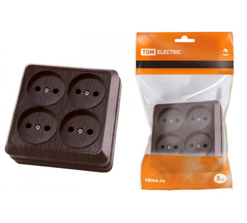 Розетка четырехместная 2П открытой установки IP20 10A бук "Ладога"  SQ1801-0320  TDM