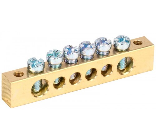 Шина PEN "земля-ноль" 8х12мм 6/2 (6групп/крепеж по краям)  YNN21-06-100  IEK