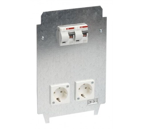 Панель монтажная CWB6, оцинкованная сталь, 2xSchuko, 2хВА 16А, 2хВДТ 30мА, клемма заземления  2CMA177370R1000  ABB