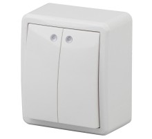 Выключатель 2-клавишный с подсветкой 11-1205-01 , 10АХ-250В, ОУ, Эксперт, Белый Б0020666  ЭРА